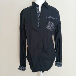 Vintage Christian Audigier Ed Hardy Love Kills Slowly Button Down Shirt Black M